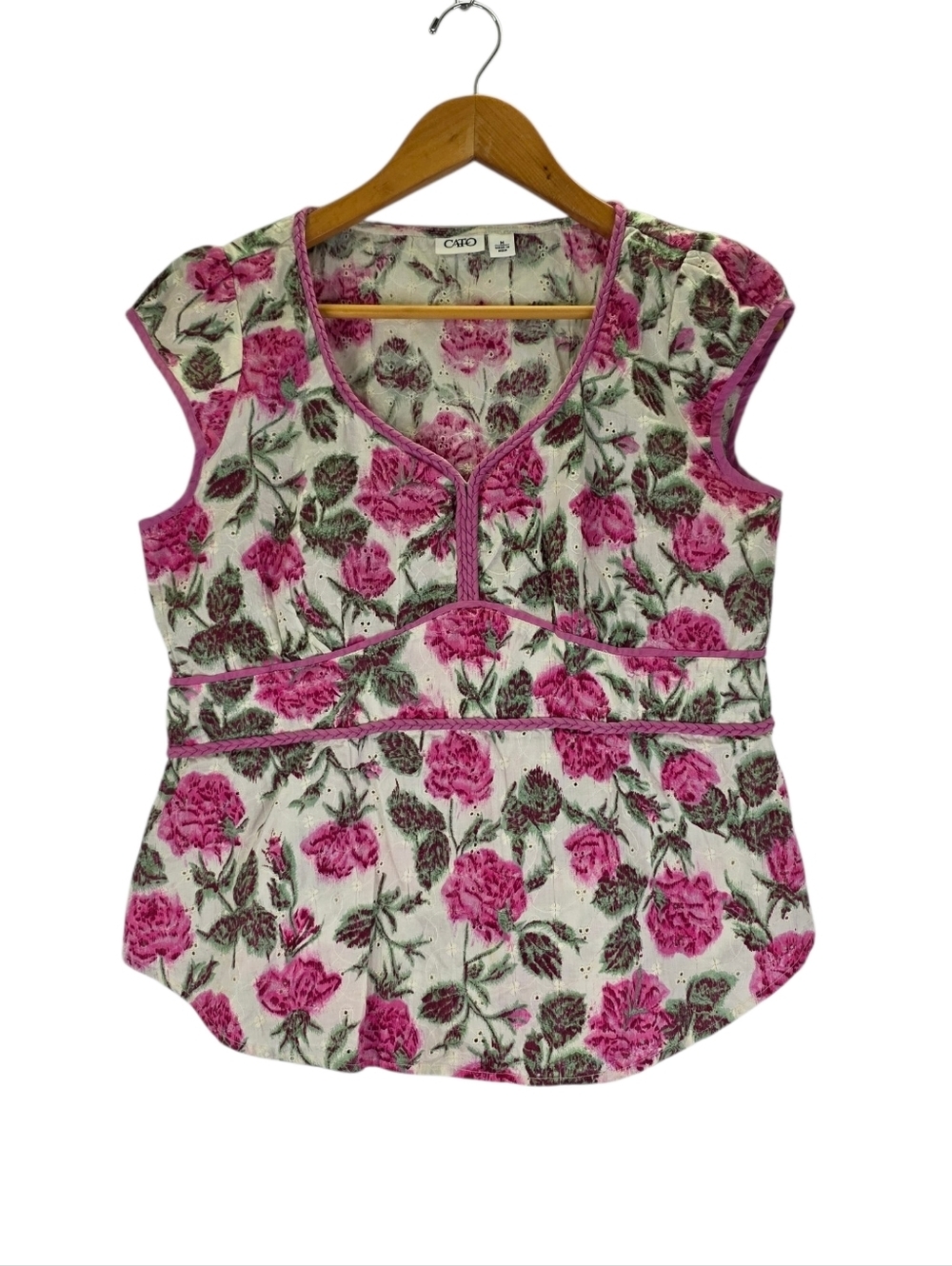 Cato Indo Western Boho Chic Blouse Empire Waist Floral Print 100% Cotton Size M